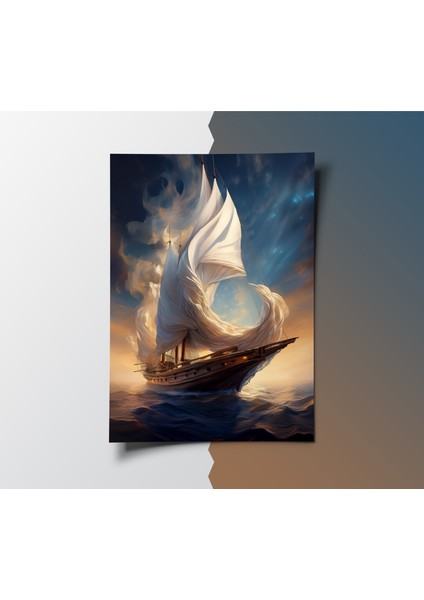 Rosa Art Çerçevesiz Poster 2'li Set | Yelkenli Gemi ve Soyut Sarı Dalga Posteri | Modern Dekorasyon Poster indirimleri