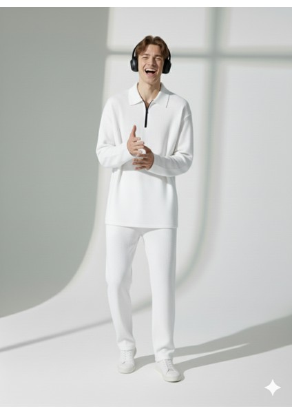 Unısex Ragular Fit Rahat Kalıp Cepli Fermuarlı Gömlek Yaka Alt-Üst Takım