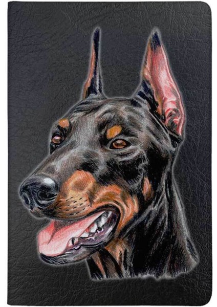 Doberman Desenli Deri Baskılı Evcil Hayvan Pet Kedi Köpek Pasaport Kılıfı Karnesi