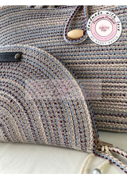 Bailey 2li Takım Plaj Çantası , El Çantası Clutch, Totebag, Kadın Çanta, Yazlık, Hediyelik, hasır Jüt Tress