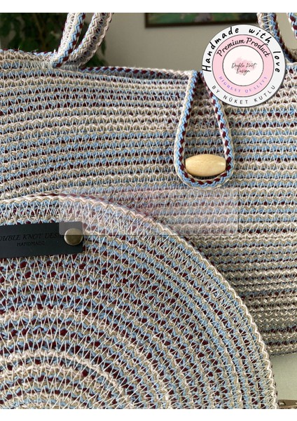 Bailey 2li Takım Plaj Çantası , El Çantası Clutch, Totebag, Kadın Çanta, Yazlık, Hediyelik, hasır Jüt Tress