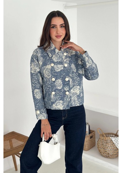Düğme Detaylı Jakarlı Denim Ceket