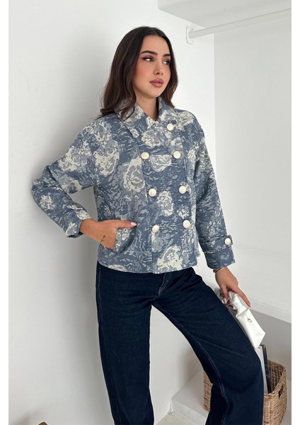Düğme Detaylı Jakarlı Denim Ceket modelleri