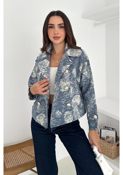 Düğme Detaylı Jakarlı Denim Ceket indirimleri