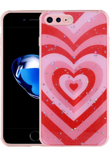 iPhone 7 Plus Kılıf Simli Desenli Kamera Korumalı Parlak Inc Popy Kapak-Kalp