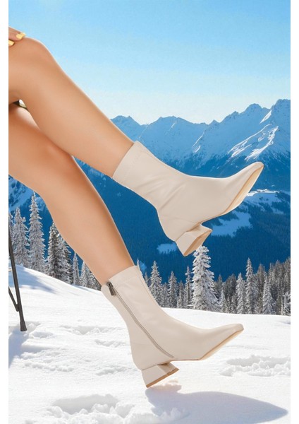 Kadın Topuklu Bot Sivri Burun Orta Boy Ökçe Suni Deri Günlük Klasik Bot Topuk 6 cm fırsatları