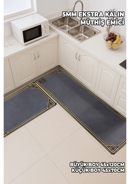2 Adet Su Emici Paspas Seti - 45X120 ve 45X70 cm - 5mm Kalınlık Ekstra Su Emici Banyo Mutfak Paspası