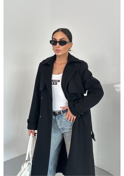 Kadın Kaban Uzun Kaşe Kuşaklı Düğmeli Cepli Kruvaze Premium Kaban modelleri