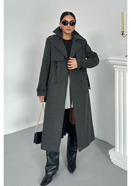 Kadın Kaban Uzun Kaşe Kuşaklı Düğmeli Cepli Kruvaze Premium Kaban modelleri