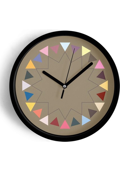 Soyut - Geometrik Temalı Modern Duvar Saati - 25CM - Önü Camlı Siyah Kasa - Sessiz Mekanizma