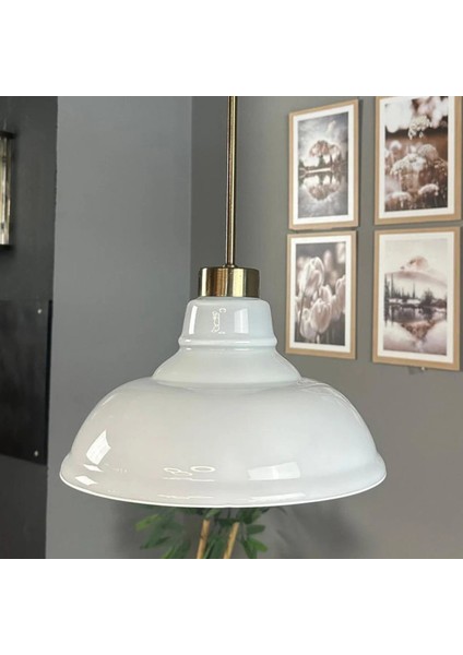 Vishi Cam Beyaz Tekli Avize Ince Eskitme Başlık Retro Sarkıt Lamba Salon Aydınlatma