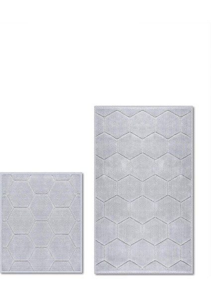 Petek Doğal Pamuklu 2'li Banyo & Paspas Seti 60X100 50X60 Gri