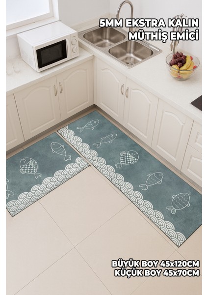 2 Adet Su Emici Paspas Seti - 45X120 ve 45X70 cm - 5mm Kalınlık Ekstra Su Emici Banyo Mutfak Paspası