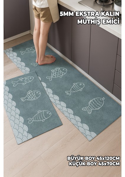 2 Adet Su Emici Paspas Seti - 45X120 ve 45X70 cm - 5mm Kalınlık Ekstra Su Emici Banyo Mutfak Paspası fiyatları