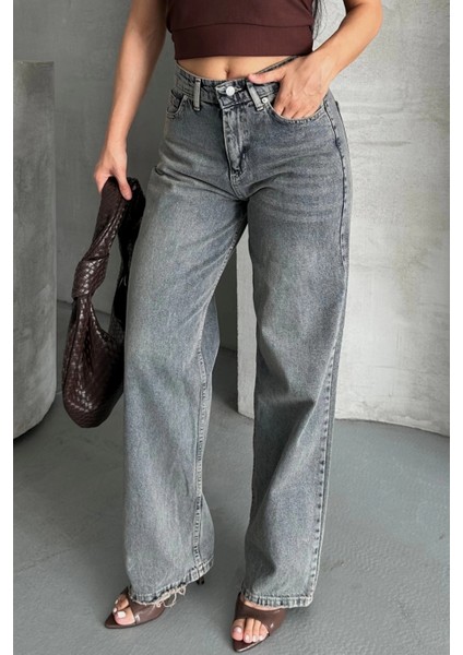 Palazzo Bıyık Kar Yıkama Buz Jeans Pantolon D2008