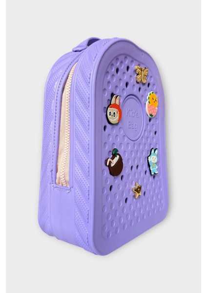Çocuk Eva Delikli Yumuşak Silikon Kreş Okul Sırt Çantası Lila
