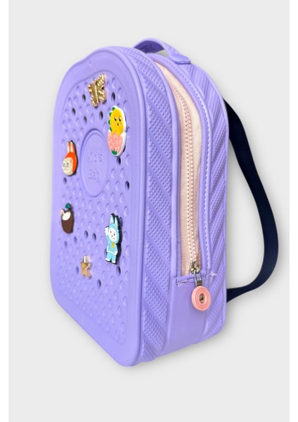 Çocuk Eva Delikli Yumuşak Silikon Kreş Okul Sırt Çantası Lila modelleri