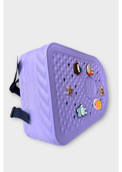 Çocuk Eva Delikli Yumuşak Silikon Kreş Okul Sırt Çantası Lila
