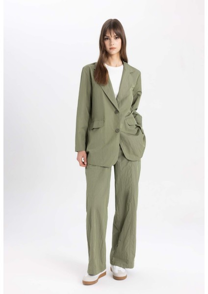 Düğmeli Cepli Basic Düz Paraşüt Kumaş Blazer Ceket