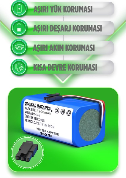 S5 Akıllı Robot Süpürge Bataryası 14.4v 3200mAh Li-ion Pil (Yüksek Kapasite) fiyatları
