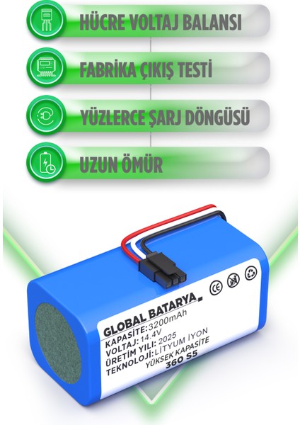 S5 Akıllı Robot Süpürge Bataryası 14.4v 3200mAh Li-ion Pil (Yüksek Kapasite) modelleri