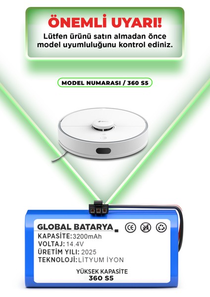 S5 Akıllı Robot Süpürge Bataryası 14.4v 3200mAh Li-ion Pil (Yüksek Kapasite) indirimleri