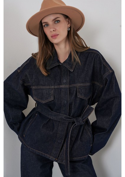 Kadın Bdart Cep Detaylı Ceket & Pantolon Kot Takım Gece Mavisi fiyatları