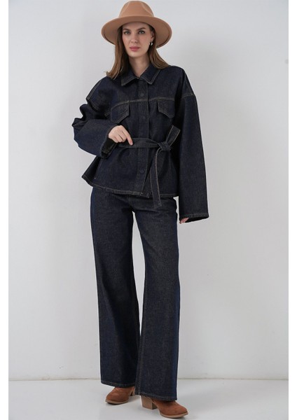 Kadın Bdart Cep Detaylı Ceket & Pantolon Kot Takım Gece Mavisi modelleri