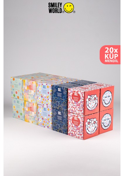 Smileyworld Ultra Yumuşak Mendil - Küp Tasarım, 48 Yaprak/ kutu, 20 Kutu/ koli Ekonomik Kutu Kağıt Mendil