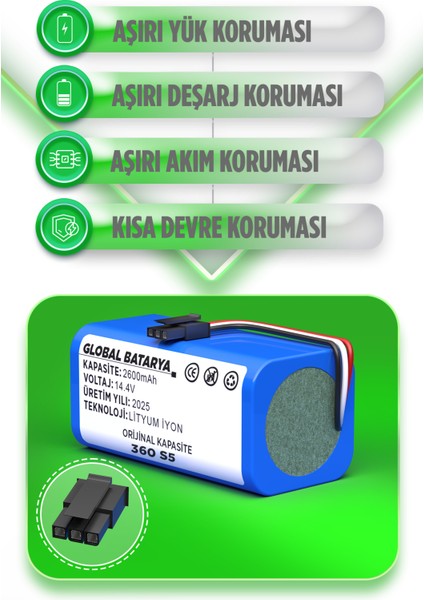 S5 Akıllı Robot Süpürge Bataryası 14.4v 2600mAh Pil Li-ion (Orijinal Kapasite) fiyatları