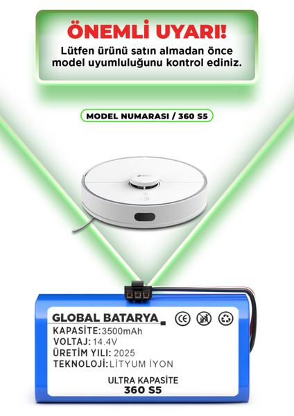 S5 Akıllı Robot Süpürge Bataryası 14.4v 2600mAh Pil Li-ion (Orijinal Kapasite) indirimleri