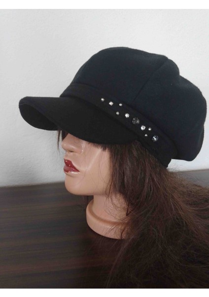 Kadın Kışlık Kaşe Taş Detaylı Şapka