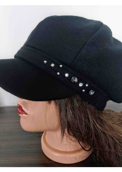 Kadın Kışlık Kaşe Taş Detaylı Şapka modelleri