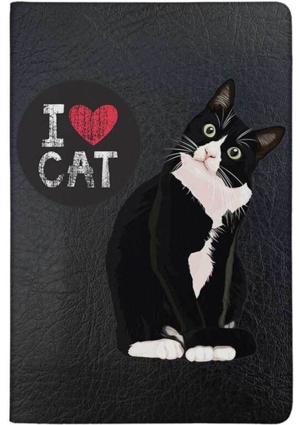 I Love Cat Desenli Deri Pet Evcil Hayvan Kedi Köpek Pasaport Sağlık Karnesi Kabı Kılıfı