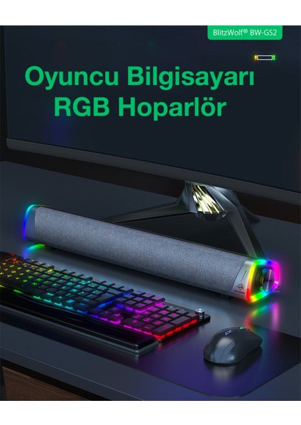 Bw-gs2 Rgb Renkli Işıklı Oyuncu Bilgisayar Hoparlörü-füme