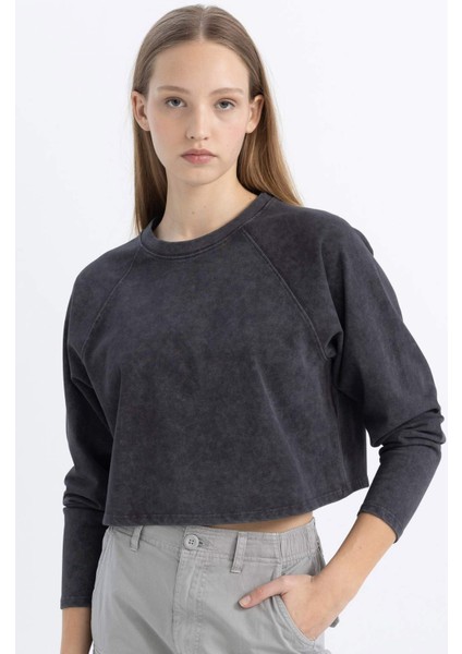 Coool Loose Fit Yıkamalı Soluk Efektli Uzun Kollu Tişört