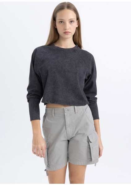 Coool Loose Fit Yıkamalı Soluk Efektli Uzun Kollu Tişört