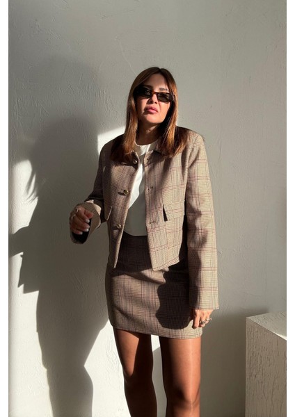 Toprak Ekoseli Etek Ceket Takım fiyatları