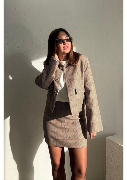 Toprak Ekoseli Etek Ceket Takım modelleri