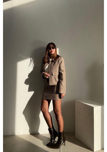 Toprak Ekoseli Etek Ceket Takım