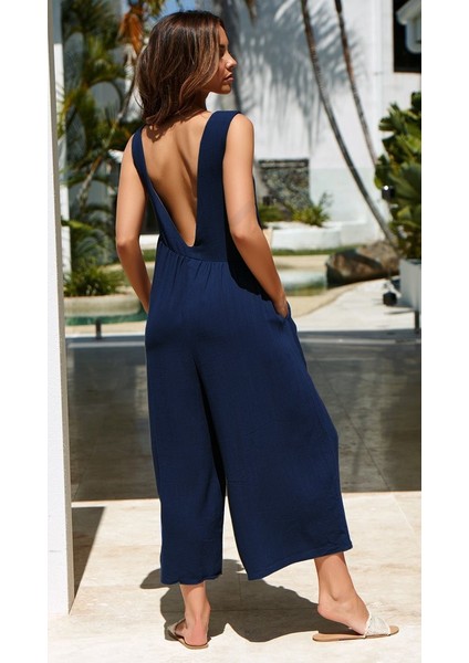 Keten Yazlık Günlük Sırt Dekolteli Salaş Kadın Tulum fiyatları