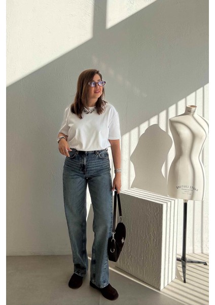 Mavi Asimetrik Paça Jean modelleri