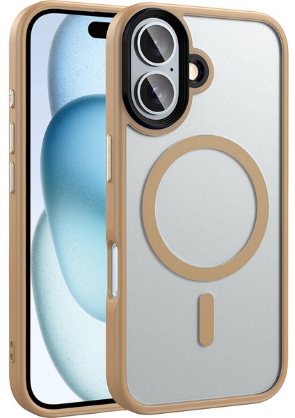 Apple iPhone 16 Kılıf Mat Arka Yüzey Wireless Şarj Özellikli Inc Flet Magsafe Kapak-Rose Brown