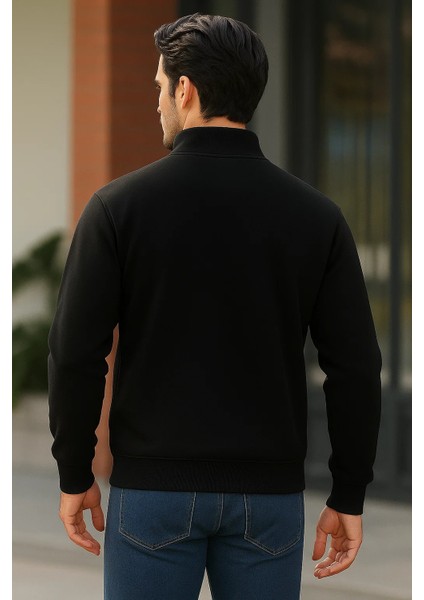 Erkek Trend Premium Siyah Fermuarlı Sweatshirt indirimleri