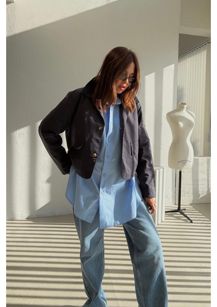 Lacivert Kapak Cepli Trenchcoat