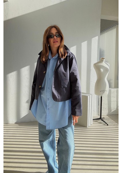 Lacivert Kapak Cepli Trenchcoat modelleri