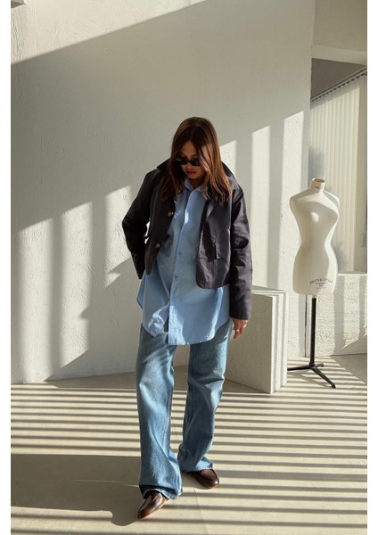 Lacivert Kapak Cepli Trenchcoat