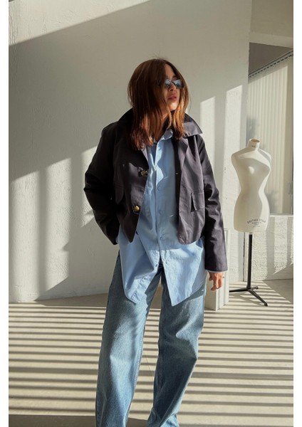 Lacivert Kapak Cepli Trenchcoat