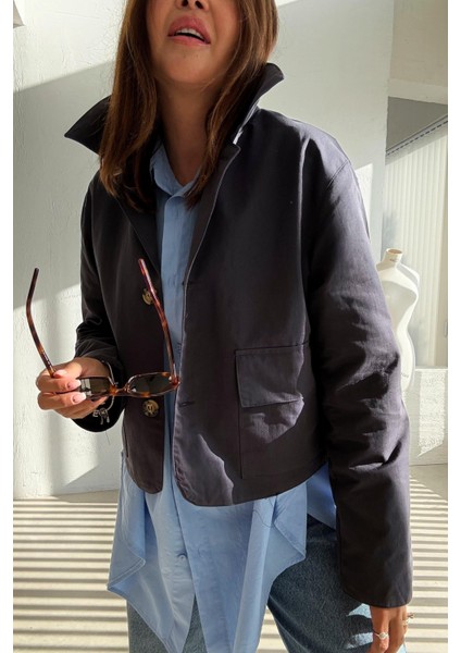 Lacivert Kapak Cepli Trenchcoat