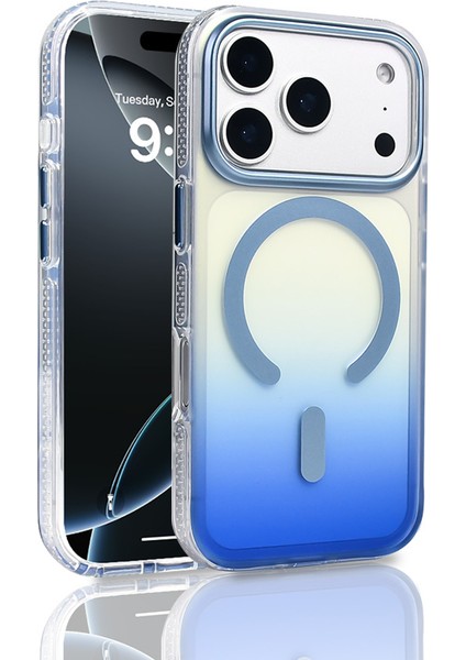 iPhone 17 Pro Kılıf M-Safe Şarj Özellikli Transparan Renk Geçişli Inc Toros Kapak - Mavi